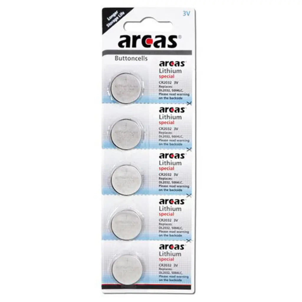 Confezione da 5 batterie a bottone al litio Arcas Cr2032
