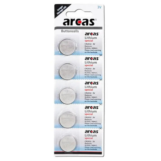 Confezione da 5 batterie a bottone al litio Arcas Cr2032