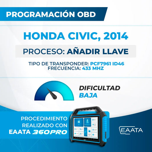 Programación OBD - HONDA Civic, 2014 - Añadir llave